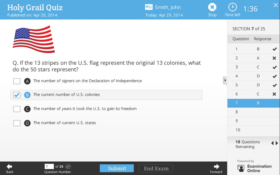 screenshot of Examination Online